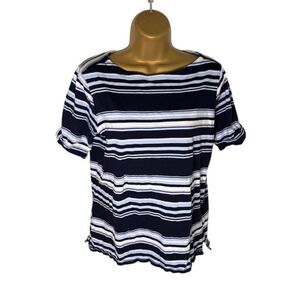 Basic Editions Striped Short Sleeve Tee Navy Combo L
